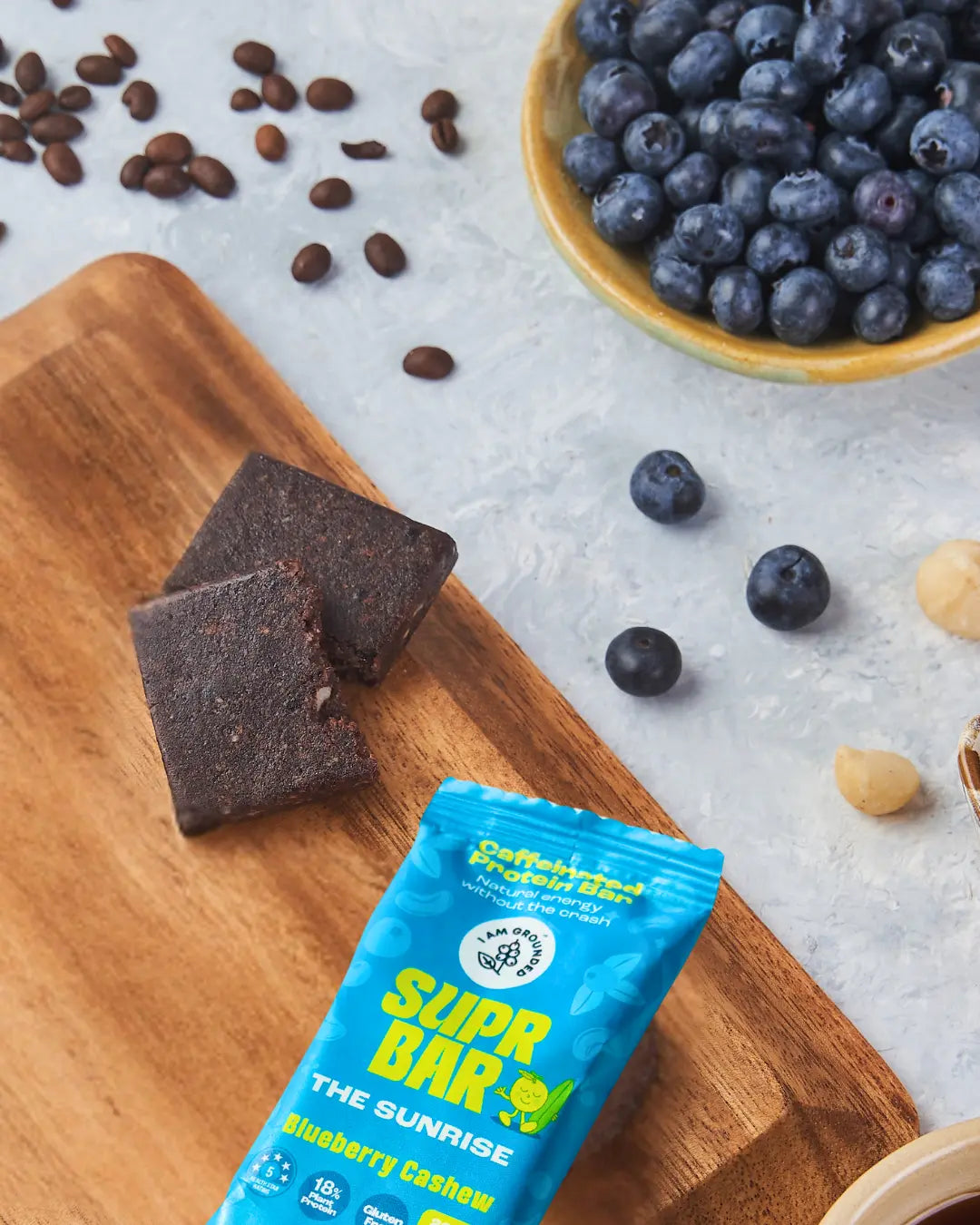 The Sunrise, Blueberry & Cashew, Caffeinated Protein Bar Iamgrounded